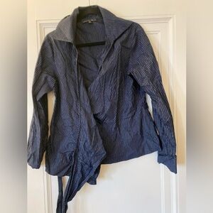 Lafayette 148 brand long sleeve dark blue with silver stripes- wrap around